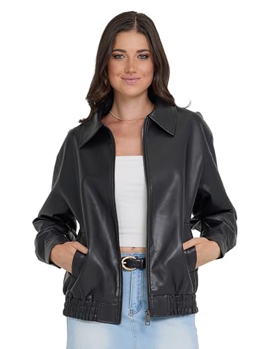 Steve Madden Leather Jacket Women – Faux Leather Oversized Bomber