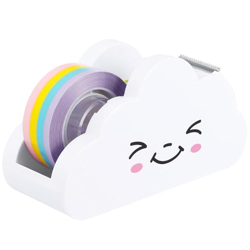 Tape Dispenser Funny Cellotape Dispenser for Kids Cloud-Shaped Cute Tape Dispenser with a Rainbow Tape Plastic Desktop Sellotape Dispenser with Cute Smile for Kids Art Craft School Office
