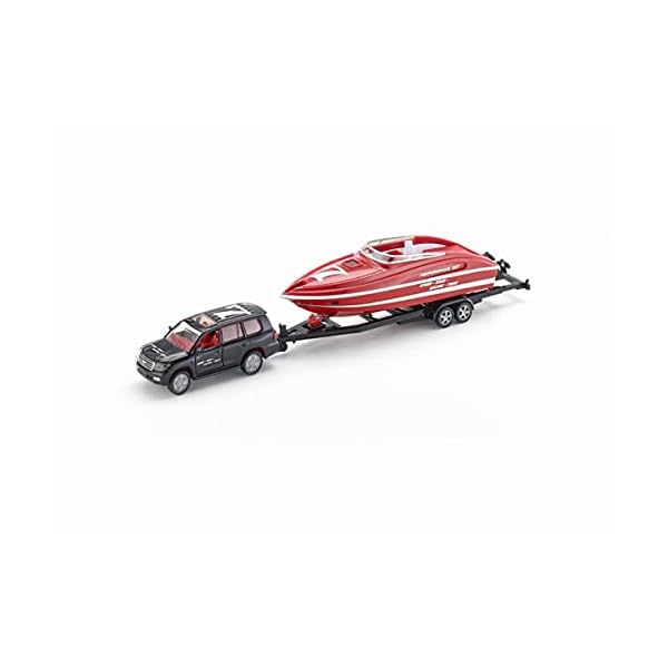 siku 2543, PKW mit Motorboot, 1:55, Metall/Kunststoff, Schwarz/Rot, Schwimmfähiges Spielzeugboot