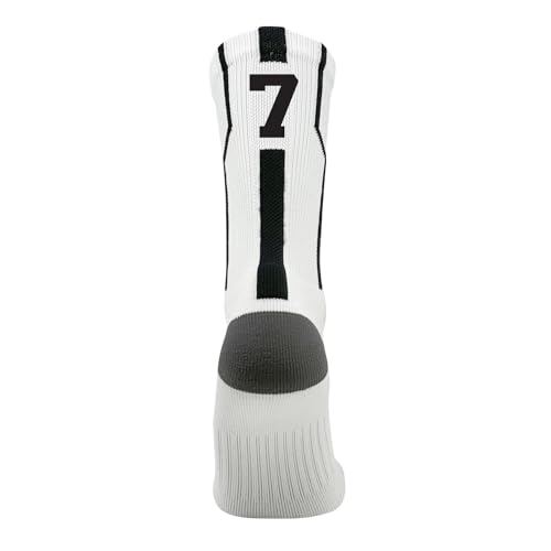 Mk Socks Player ID Jersey Number SINGLE Crew Sock - White, Black
