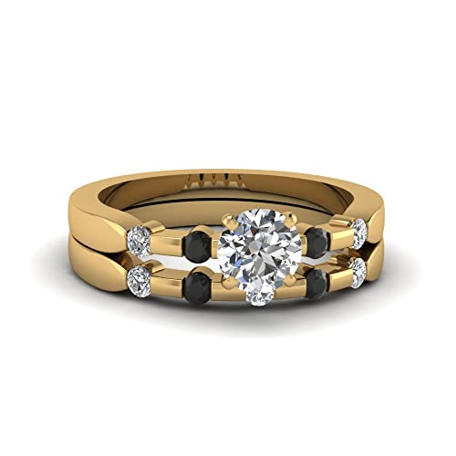 Ensembles d'anneaux de mariage en pierre précieuse et accents diamants de prestige