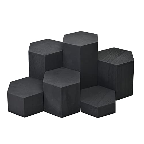 MOOCA Wooden 6 Pcs Hexagon Risers for Display Jewelry and Accessories Display Stand, Wooden Risers For Jewelry Figurine, Black Color
