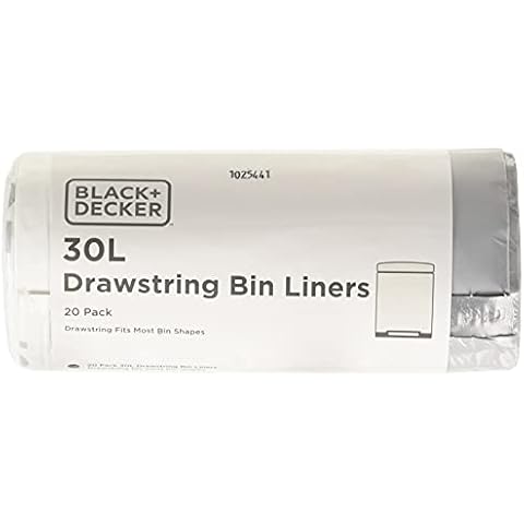 BLACK+DECKER BXBB00030E 30L Drawstring Bin Liners, 20 Pack, White Cover