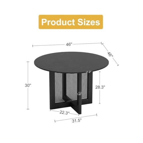 Image of Quick Artsy Round Mango Wood Dining Table 4 Seater for Dinning Room, Living Room & Home Decor, Natural Colour, (120D x 120W x 76H Centimeters) (Rattan Dining Table) (Black Rattan Dining)