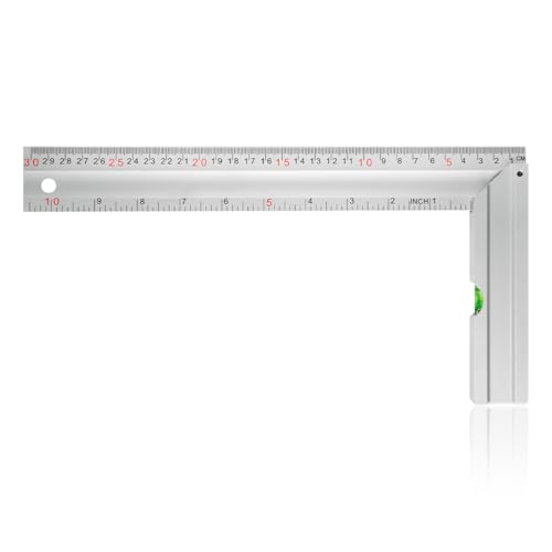 Lotsdonxia 300mm Aluminium Try Square with Spirit Level – Metric and Imperial Framing Square for Carpentry, Woodworking & DIY Projects, Durable Right Angle Measuring Tool