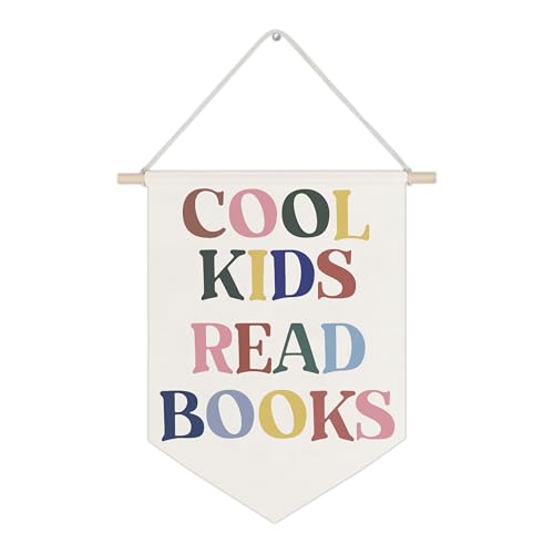 WUCHJ Cool Kids Read Books Canvas Wall Banners, Boho Classroom Hanging Display Pennant Flags, Kids Wall Decor for Reading Room Corner Nook Library Nursery Toddler Bedroom Classroom 11x14 Inch