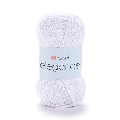 Image of YarnArt Elegance Sparkly Yarn - Metallic Cotton Blend, Fine Sport for Knitting & Crochet, Lightweight Thread for Shawls & Sweaters, 50g (130m), White - (1, 117)