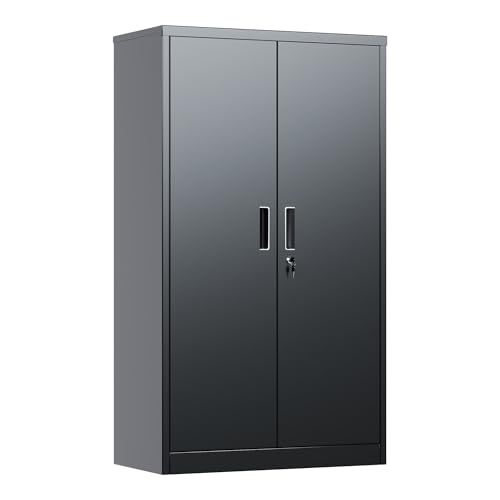 SUPEER Armario Metálico Profesional 140X80cm‌,2 Puertas + 3 Estantes Ajustables | Acero de Alto Calibre | Uso Intensivo en Talleres, Garajes y Oficinas | Montaje Rápido Incluido (Color Negro)