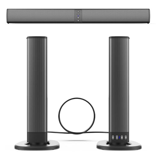 LEUTED Soundbar 2 in 1 divisibile per TV e TV, altoparlante con Bluetooth, PC, soundbar con AUX e FM, altoparlante TV nero