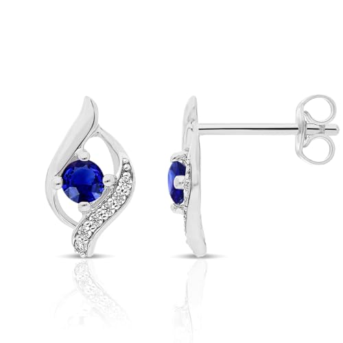 Boucles d'oreilles or blanc 9 carats et saphirs authentiques Planetys