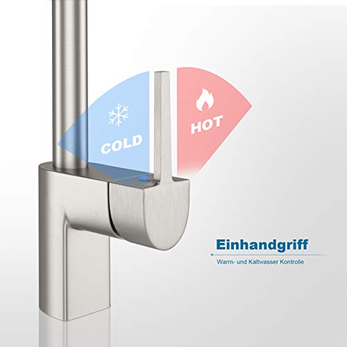 HUAHOMDY Modern low pressure kitchen tap 360° schwenkbarer Mischer Ausziehbarer Wasserhahn für die Spüle Mit drei 3/8"-Schläuchen aus Edelstahl Alle Montageteile enthalten - Image 6