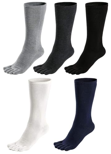 ZAKASA Mens Toe Socks Athletic Running Cushion Five Finger Cotton Crew Socks4