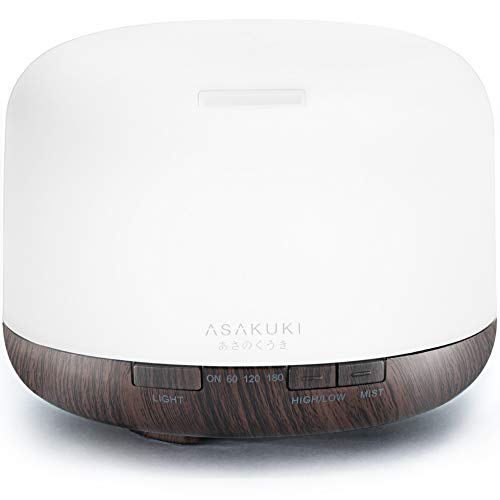ASAKUKI Diffuseur d'huiles essentielles 500ml, Humidificateur d'air à ultrasons Diffuseur d'aromathérapie, 7 Couleurs de LED, arrêt Automatique, pour la Maison-Noir