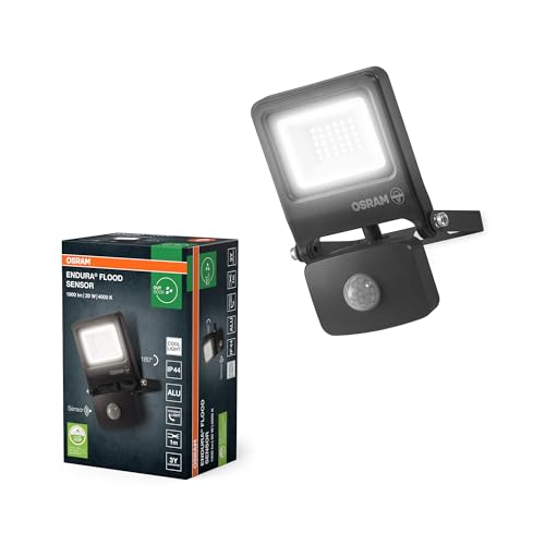 Osram ENDURA FLOOD PC 20W LED-Fluter mit Sensor, 4000K, 1800 Lumen, IP44 Flutlicht IR-Bewegungsmelder, Zeit/Lux einstellbar, Dunkelgrau