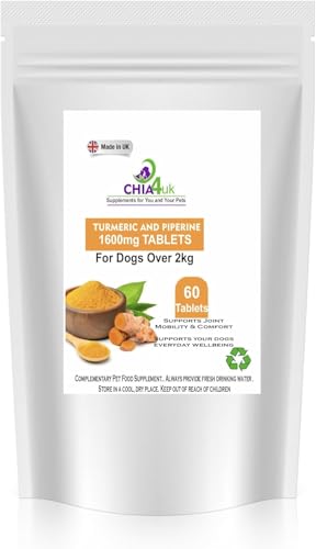 Turmeric for Dogs with Black Pepper 1600mg High Strength Supplement 60 Tablets Natural Joint & Mobility Flexability Support Suitable for All Breeds over 2kg Senior K9 Wellbeing