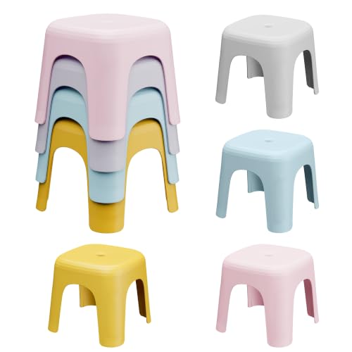 Image of 4 Pack Stackable Classroom Stools 10 Inch Nesting Plastic Stools Portable Backless Chairs for Kids, Toddlers, Preschool, Classroom, Living Room, Playroom, Home