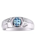  RYLOS Mens Rings Sterling Silver Classic Design 6X4MM Oval Gemstone & Genuine Sparkling Diamond Ring Blue Topaz December Birthstone Rings For Men, Men\'s Rings, Silver Rings, Sizes 8,9,10,11,12,13