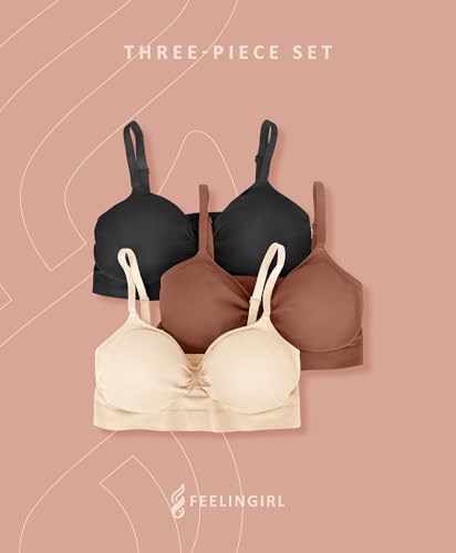 Image of FeelinGirl Bras for Women Wireless Bralettes No Underwire Unlined Seamless Everyday Bras 3-Pack