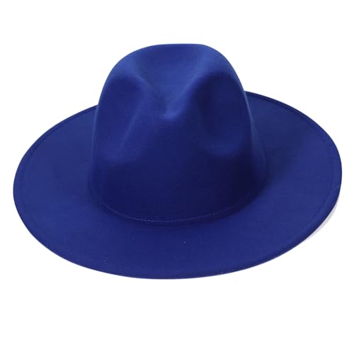 Healeved Classic Fedora Jazz Hat Wide Brim Fedora Cap Men's Fashion Hat Elegant Party Accessory Blue