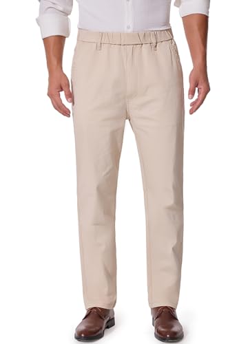 voeeron Mens Elastic Waist Pants Relaxed Fit Casual Pant for Seniors Stretch Waistband