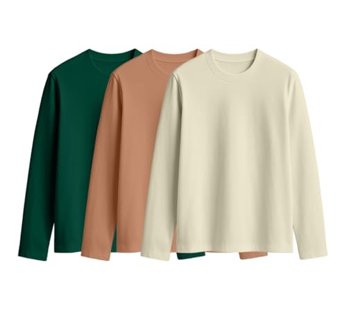 Image of JUNEBERRY Cotton Round Neck Regular Fit Plain Solid Full Sleeve T-Shirt Combo for Women (Pack of 3) (Available Colors: Black, White, Navy, Green,Swanwhite & Cork)