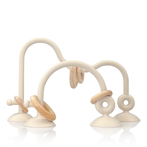 Image of oiimllby Baby Teething Toy, High Chair Suction Cup Toys for Infant Toddlers 0-6M, Food Grade Silicone Teether, Educational Parent-Child Baby Toys, Montessori Sensory Toy for Babies 6-12Months (Beige)