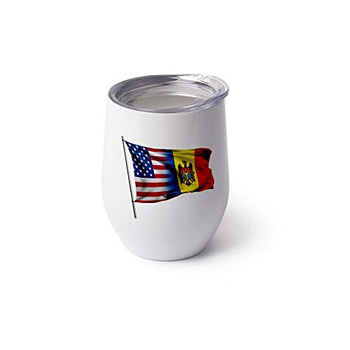 ExpressItBest 12oz Moldovan Flag Insulated Wine/Coffee Glass