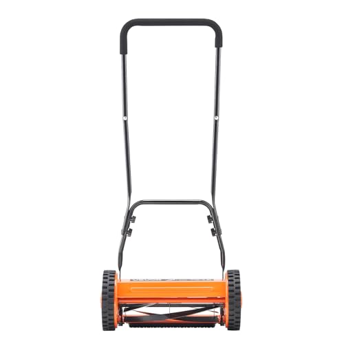 VEVOR Push Reel Lawn Mower 14 inch, 5 Blades Manual Push Mower No Motor, 0.6-1.75 in Adjustable Cutting Height, Walk-Behind Lawn Mowers with Grass Catcher Bag for Green Lawns, Driveways, Courtyards