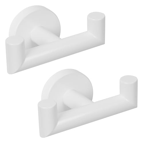 Image of YUET Door Hooks,Double Metal Coat Hooks Wall Mounted, Heavy Duty 10kg Capacity,White Bathroom Door Hook SUS 304 Stainless Steel for Hanging Towel,Robes,Coats,Sponges,Clothes
