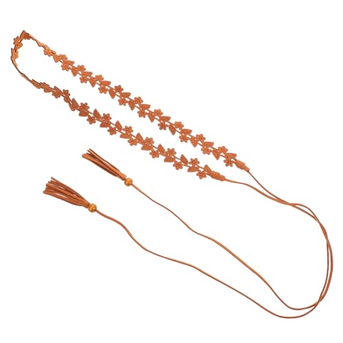 WRITWAA Cinturón Bohemio de Mujer con Flores y Borlas, Ajuste Cómodo y Liviano, Hecho de Microfibra Marrón para Atuendos Formales y Vacaciones