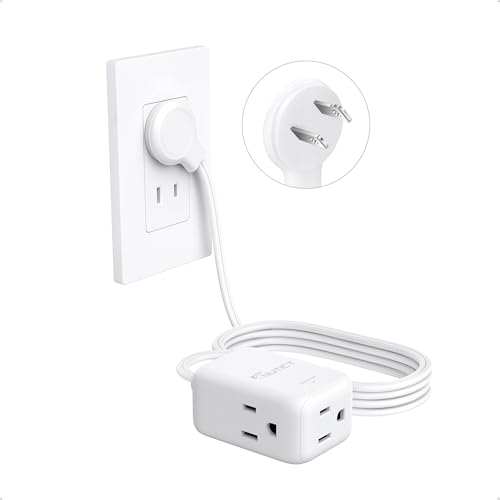 8FT Flat Plug Two Prong Extension Cord, 2 Prong to 3 Prong Outlet Adapter