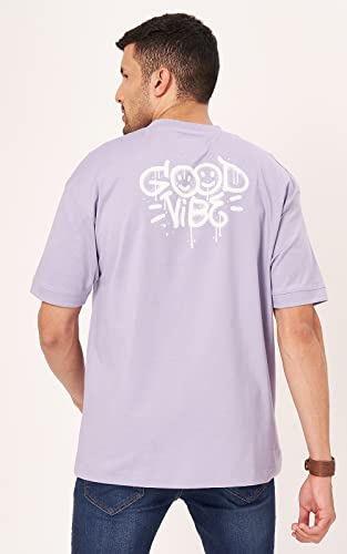 Image of ZU Mens 100% Cotton Printed Half Sleeves Oversized Drop Shoulder, Relaxed Fit T-Shirt