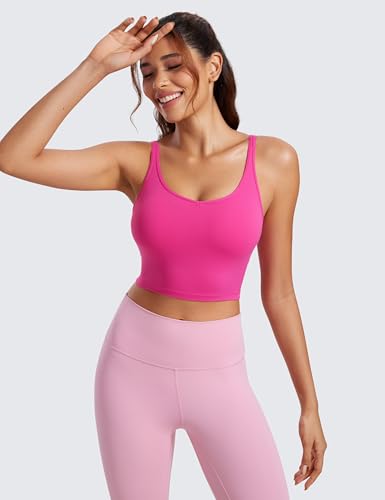 Image of CRZ YOGA Butterluxe-Light Womens V Neck Longline Sports Bra - Spaghetti Straps Workout Crop Top Padded Yoga Cami