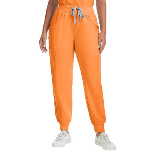 Image of Kitmaz Scrub Pants for Women - Mid Rise 4-Way Stretch Anti-Wrinkle Slim Fit Jogger Pants, Drawstring & 5 Pockets