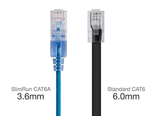 Image of Monoprice Cat6A Ethernet Patch Cable - Snagless RJ45, 550Mhz, 10G, UTP, Pure Bare Copper Wire, 30AWG, 5-Pack, 5 Feet, Blue - SlimRun Series