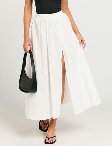 IDEALSANXUN Womens Spring Summer Elastic Waist A Line Mid-Long Maxi Skirt with Slit2
