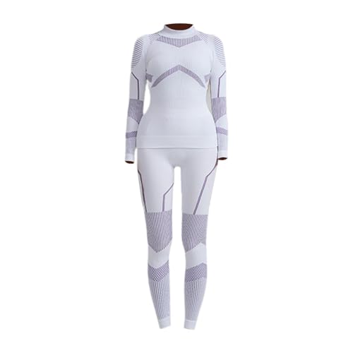 Qianly Women Thermal Underwear Set Women Long Sleeve Set Long Johns Top Bottom Quick Drying Thermal Base Layers for Sports Outdoor, S White and Purple