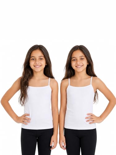 Image of BODYCARE Girl's Super Combed Cotton Spandex Regular Fit Camisole with Slip Soft & Comfortable Skin Friendly Innerwear Vest | Pack of 2
