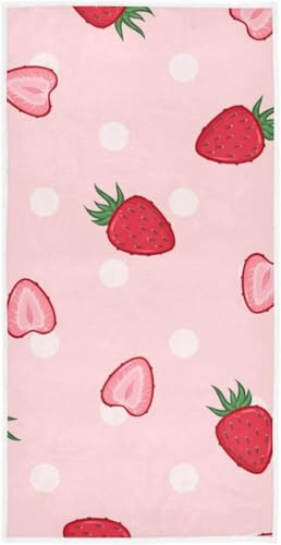 フェイスタオル バスタオル 綿 速乾 薄手 イチゴ いちご 苺 ドット 水玉 ピンク かわいい 可愛い 大判 タオル 部屋干し 柔らかく 肌に優しい 四季通用 家庭用 ホテル 業務用