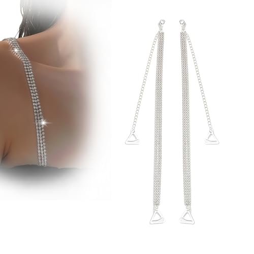 VASANA Siliver Rhinestone Bra Straps Adjustable Shiny Crystal Shoulder Straps Bridal Wedding Bra Shoulder Chain Invisible Non-Slip Removable Lingerie Strap for Women Summer Tops Dress