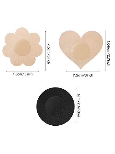 SATINIOR 30 Pairs Nipple Cover Pasties Disposable Nipple Covers No Show Satin Breast Stickers Self Adhesive Breast Pasties for Women Rave Party Black and Beige3