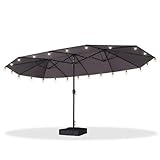 PURPLE LEAF - Sombrilla de jardín exterior con pie y guirnalda luminosa (455 x 270 cm, gris