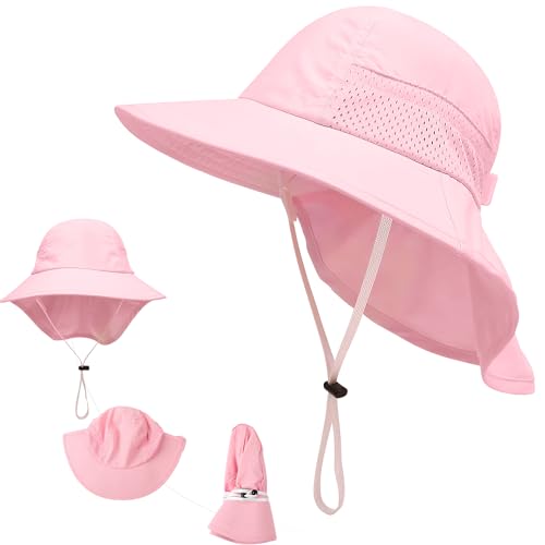 La Mejor Lista de Gorras para Playa los mejores 5. 43 UOUOU Gorro para Playa Ninas,Sombrero de Sol para niños y niñas,Gorra para Sol niñas UV Proteccion UPF 50+,Sombrero Protectores de Cuello Ajustable Plegable niños y niñas...