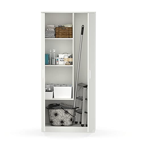 MUEBLES PITARCH | Armario Escobero Multiusos 2 Puertas para Limpieza, cocinas, galerias, 4 Huecos, un Estante Regulable, 180x80x35cm cm(Alto x Ancho x Fondo) Blanco, Colección Tibet