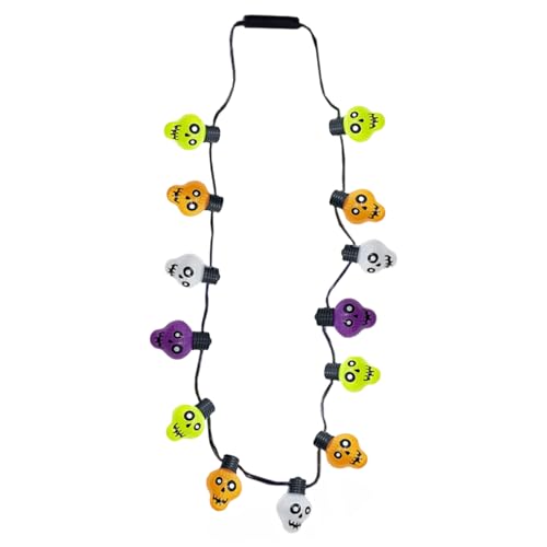 Collier tête de mort lumineuse multicolore de 63.5 cm à LED pour Halloween