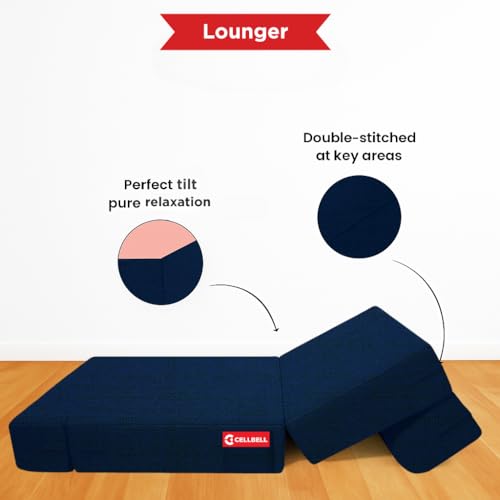 Image of CELLBELL Comfy Sofa Cum Bed 5x6.25 Feet | Foldable Dual Use Couch Bed with Soft Cushions, Washable Fabric Cover & Sturdy Frame | Space Saving Modern Design for Living Room, Bedroom Use (Navy Blue)