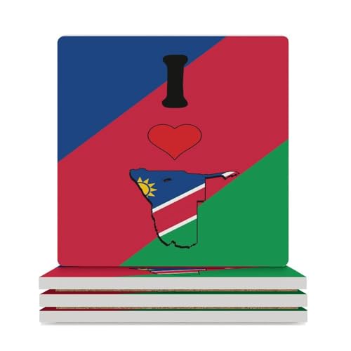 Lot de 4 dessous de verre carrés absorbants avec base pour la maison, les boissons, le bar, la cuisine et le drapeau de la Namibie