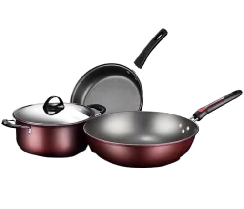 Cooking Pot, Cookware Set Pots and Pans Set 3 Pcs Cooking Pot Frying Pan Kitchen Cookware Set Non-Stick Cookware Frying Pan Saucepan with Glass Lid Cooking Pot Set Cooking Pan Set