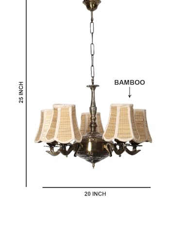 Image of Devansh 05 Lights Bamboo Vintage Shade with Antique Golden Chandelier -S