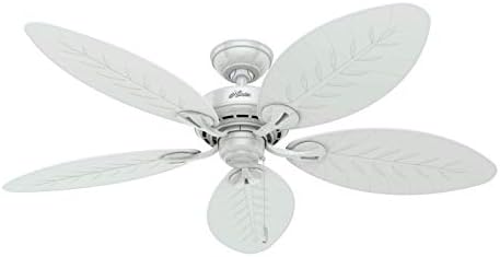 Hunter 54 inch Outdoor or Indoor Ceiling Fan No Light - White Ceiling Fan without Light, For Patio, Porch, Garage, or Living Room, Standard Mount, 5 Blades, Pull Chain - Bayview 50474, White